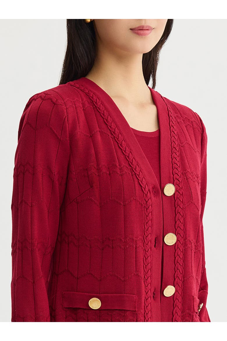 Heritage Braided Trim Knit Cardigan, Alternate, color, Scarlet Red