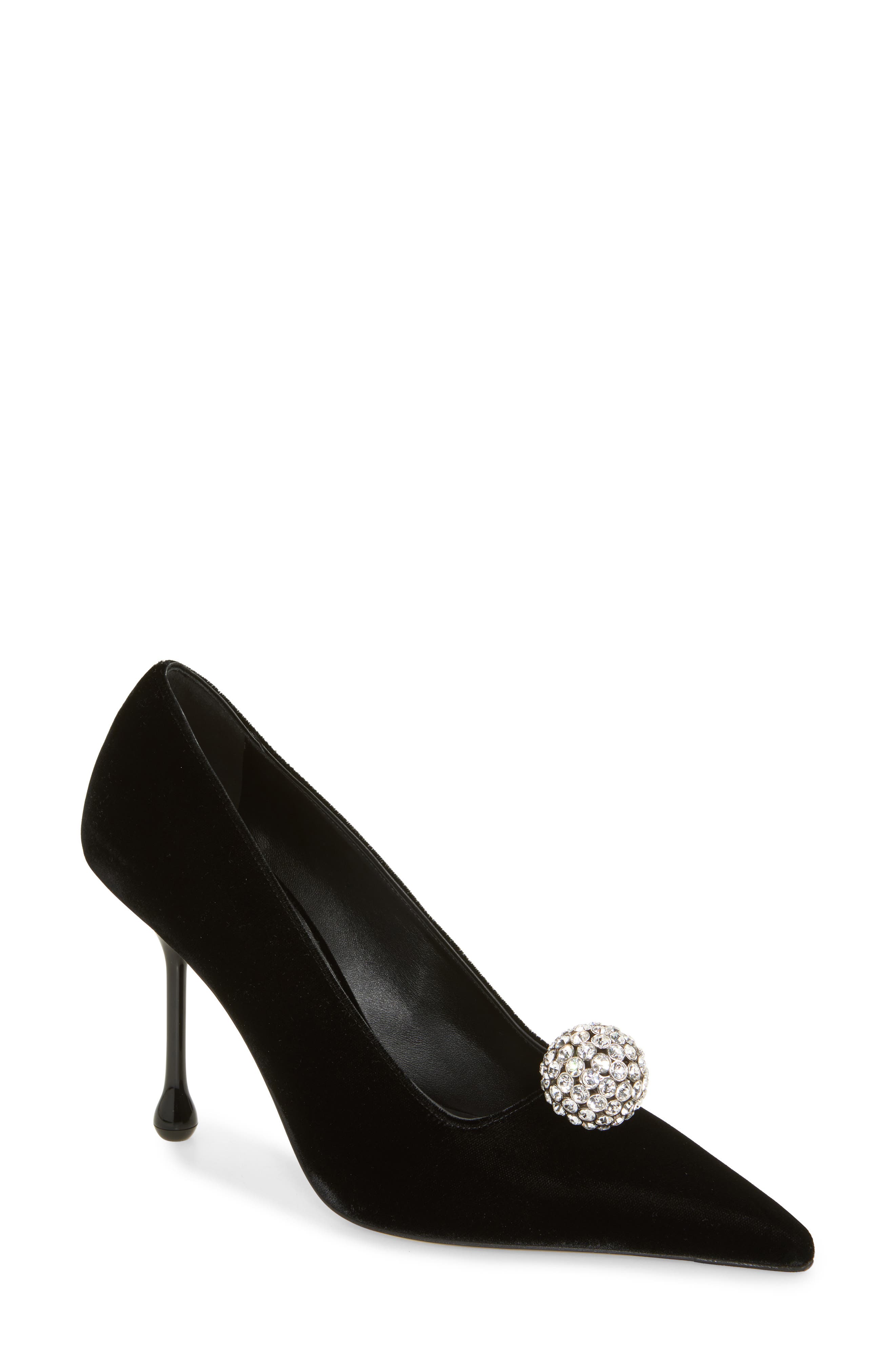 Orb Pointed Toe Velvet Pump, Main, color, BLACK/ CRYSTAL
