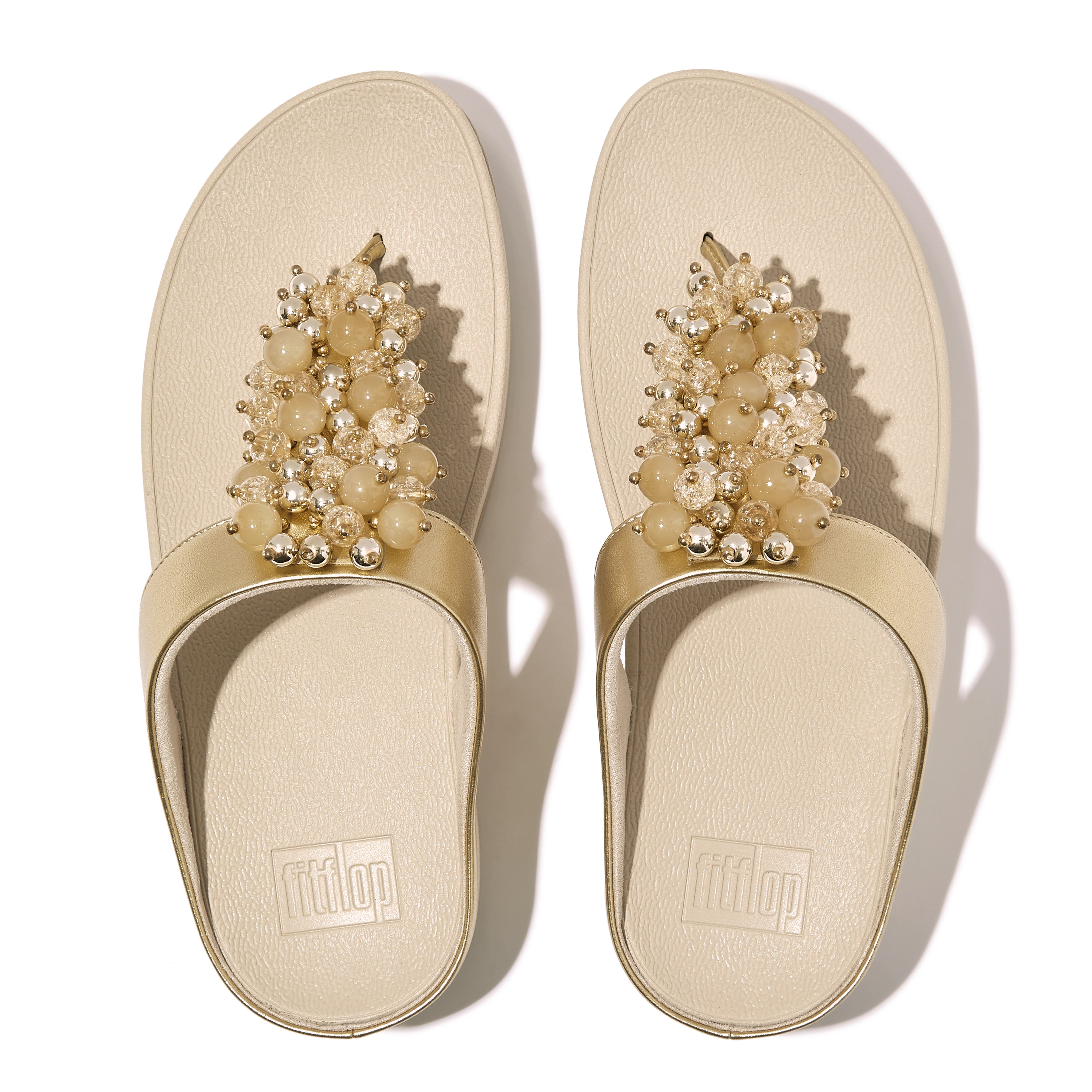 FitFlop Fino Bauble-bead toe-post sandals, Alternate, color, Platino