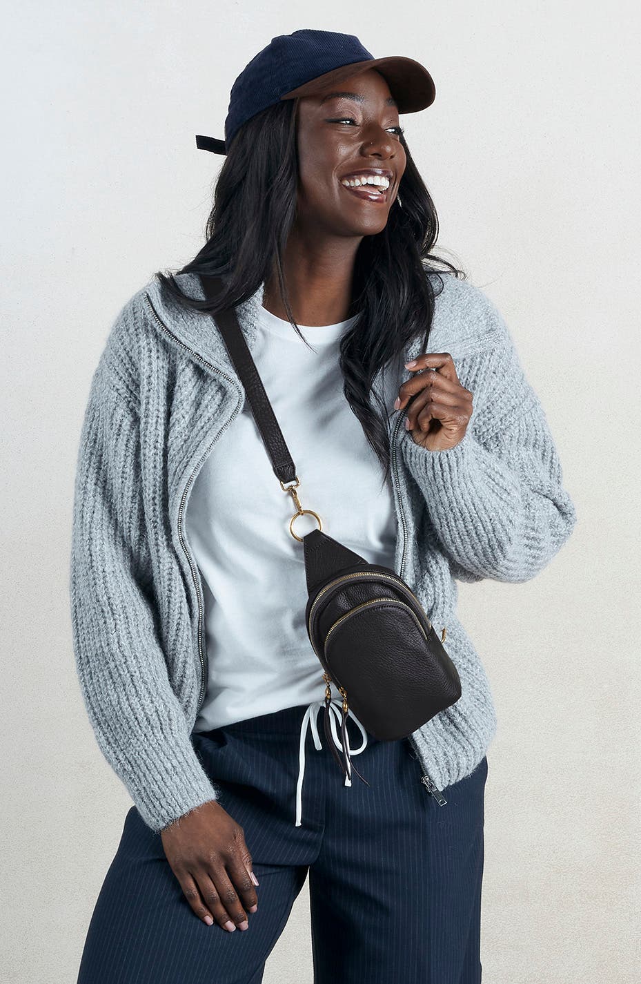 Fern Small Leather Sling Bag, Alternate, color, BLACK