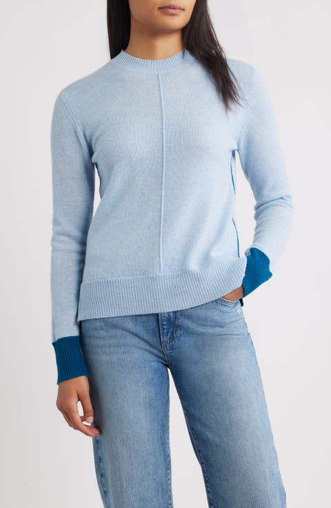 Contrast Trim Wool & Cashmere Crewneck Sweater