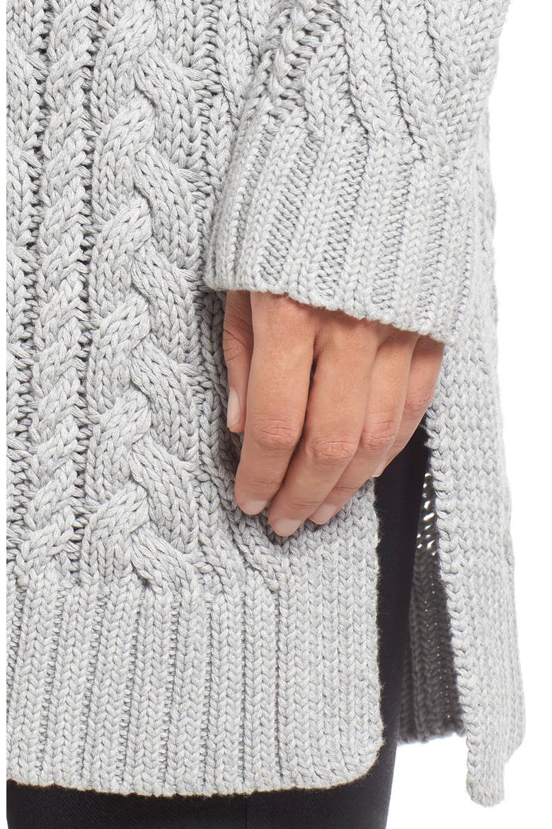 Mix Cable Mock Neck Tunic Sweater, Alternate, color, TIN HEATHER