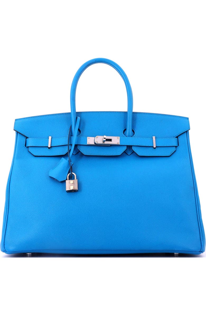 Pre-Owned Hermes Birkin Handbag Blue Epsom with Palladium Hardware 35, Main, color, Bleu Zanzibar