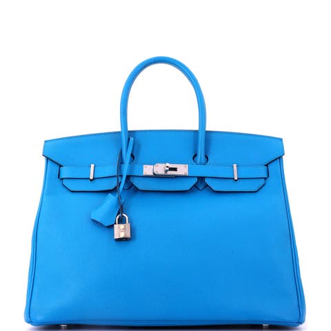 Birkin Handbag Blue Epsom with Palladium Hardware 35