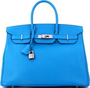Pre-Owned Hermes Birkin Handbag Blue Epsom with Palladium Hardware 35