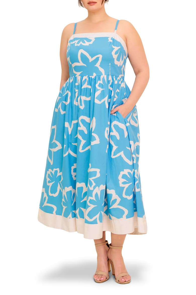 Floral Cotton Sundress, Main, color, BLUE/IVORY