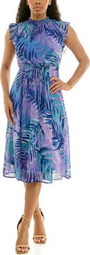 Nina Leonard Smock Chiffon Midi Dress
