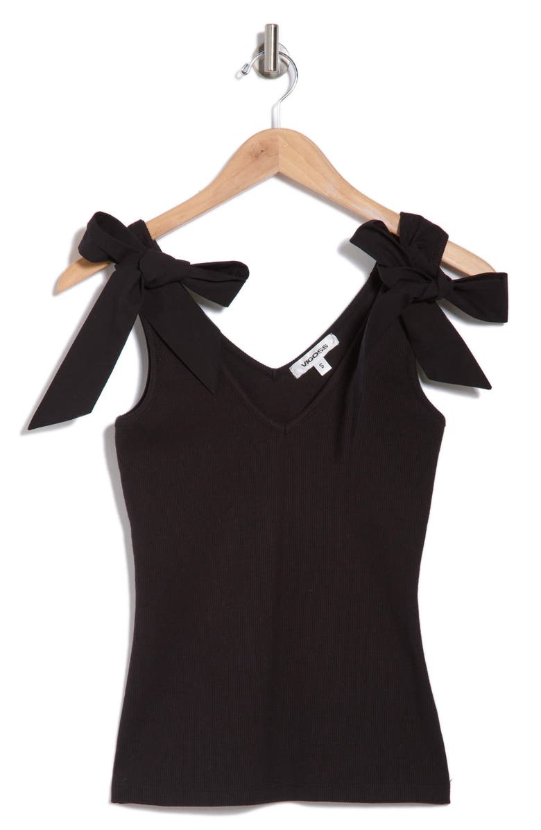 Vigoss Bow Tie Shoulder Tank Top, Alternate, color, Black