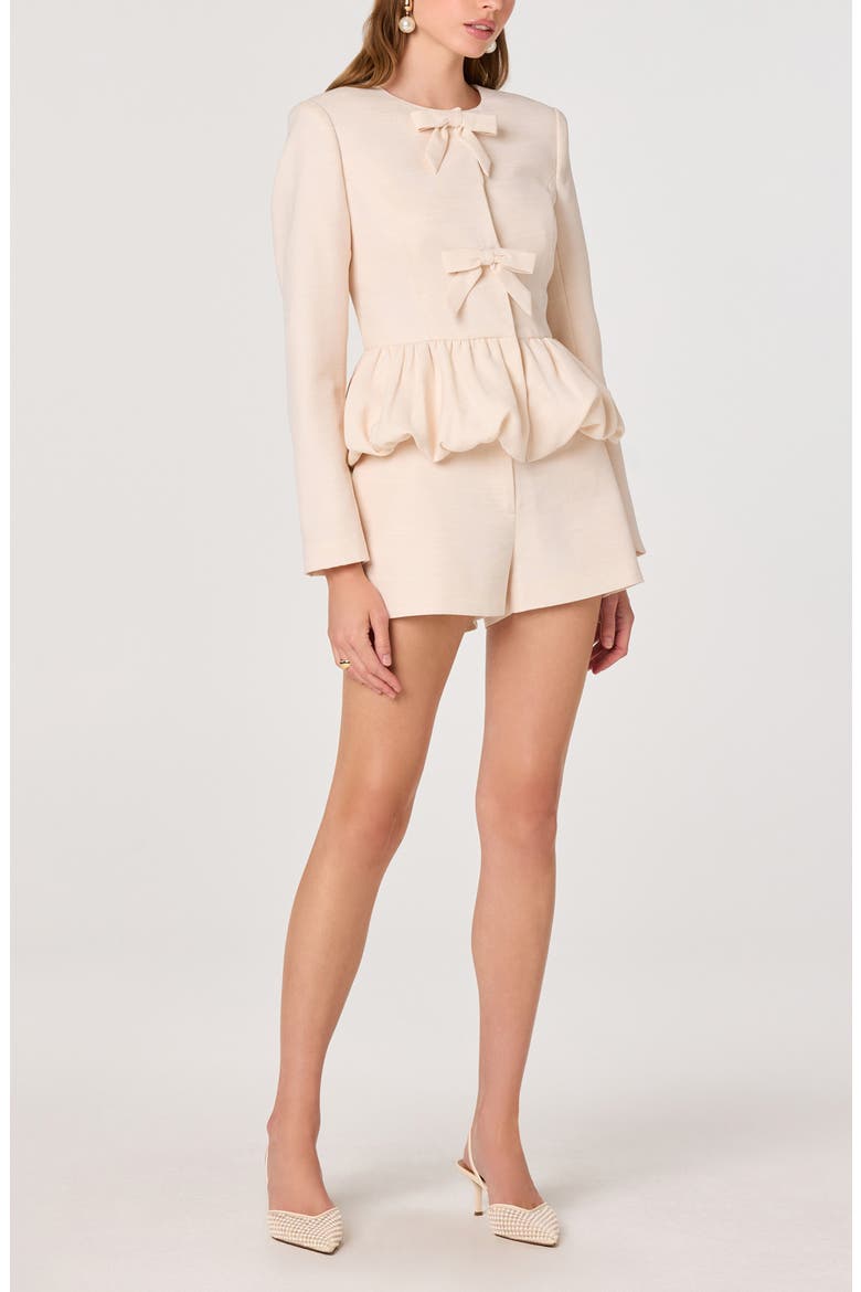 Nicolle Bow Peplum Jacket, Alternate, color, CREAM