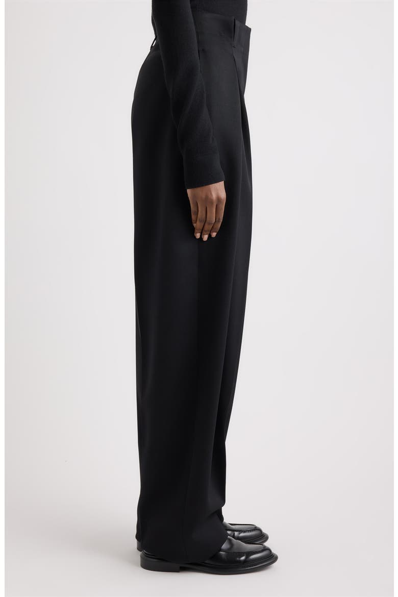Pinched Pleat Wide Leg Wool Pants, Alternate, color, BLACK