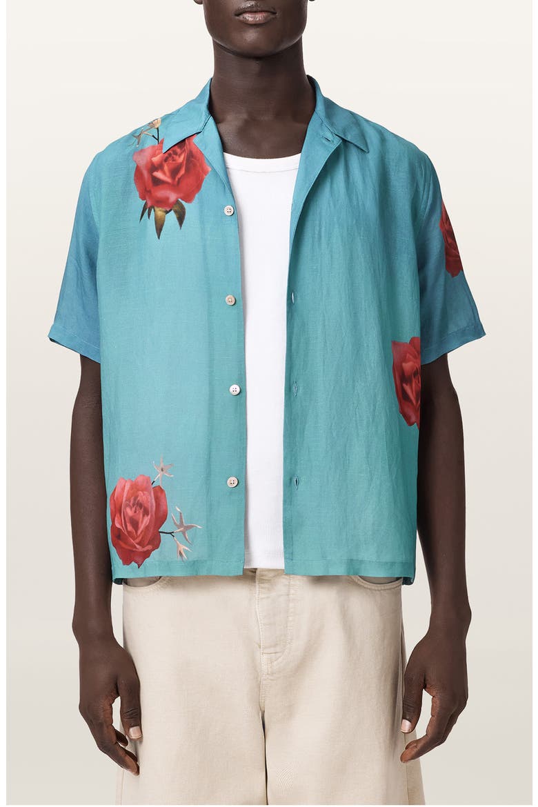 Fazed Floral Button-Up Camp Shirt, Main, color, ANKER BLUE