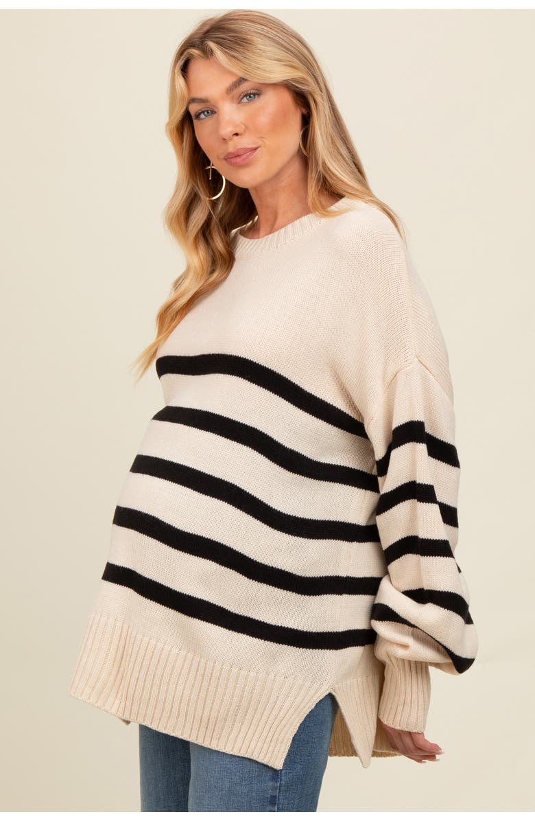 PinkBlush Striped Oversized Side Slit Sweater, Alternate, color, Taupe