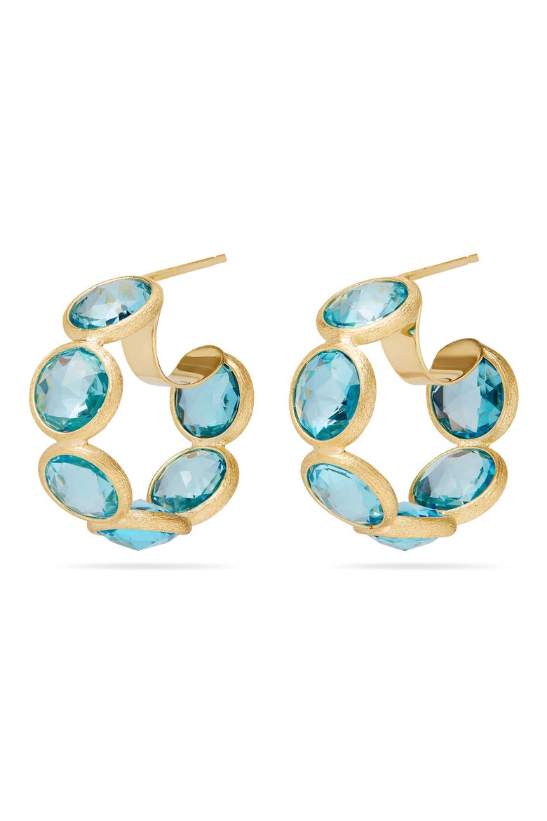 Jaipur Color Blue Topaz Hoop Earrings, Main, color, GOLD
