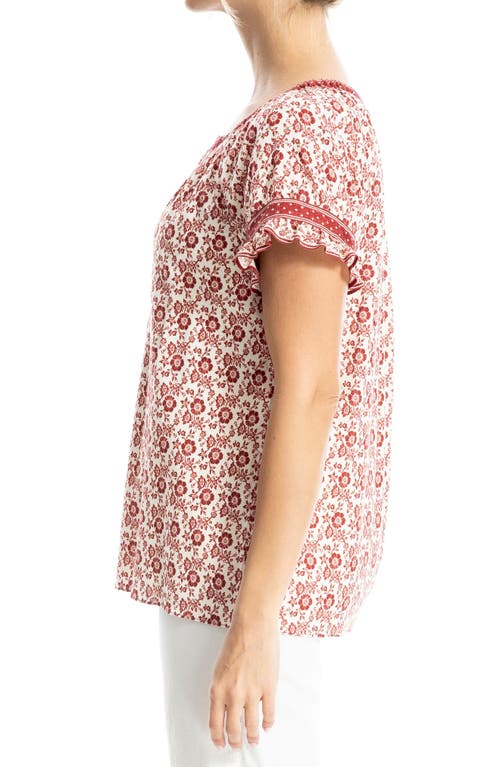 Max Studio Ruffle Sleeve Top In Cream/red Floral Stars