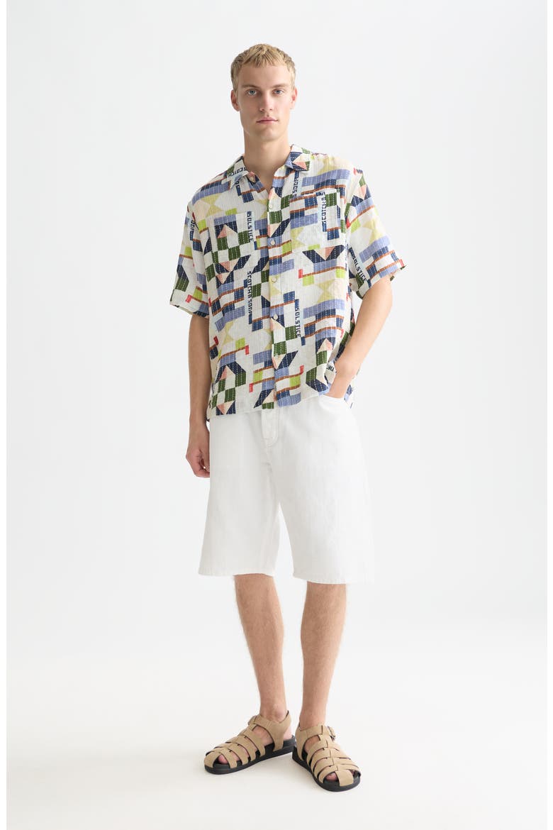 Relaxed Fit Print Short Sleeve Button-Up Shirt, Alternate, color, PATCHWORK JACQUARD