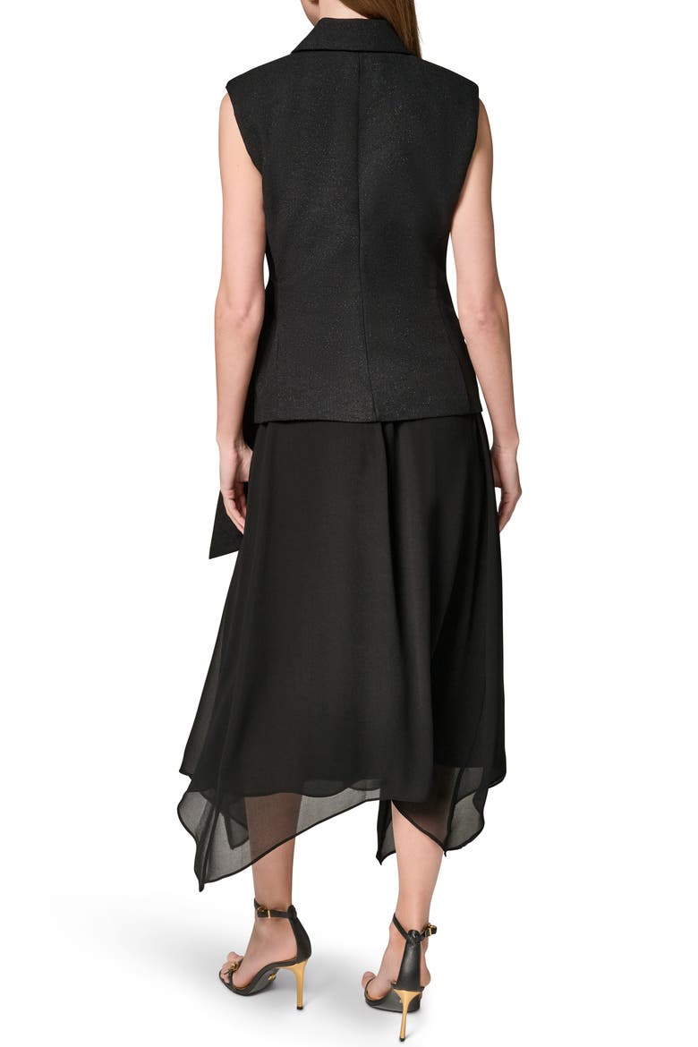 Mixed Media Belted Handkerchief Hem Midi Dress, Alternate, color, BLACK