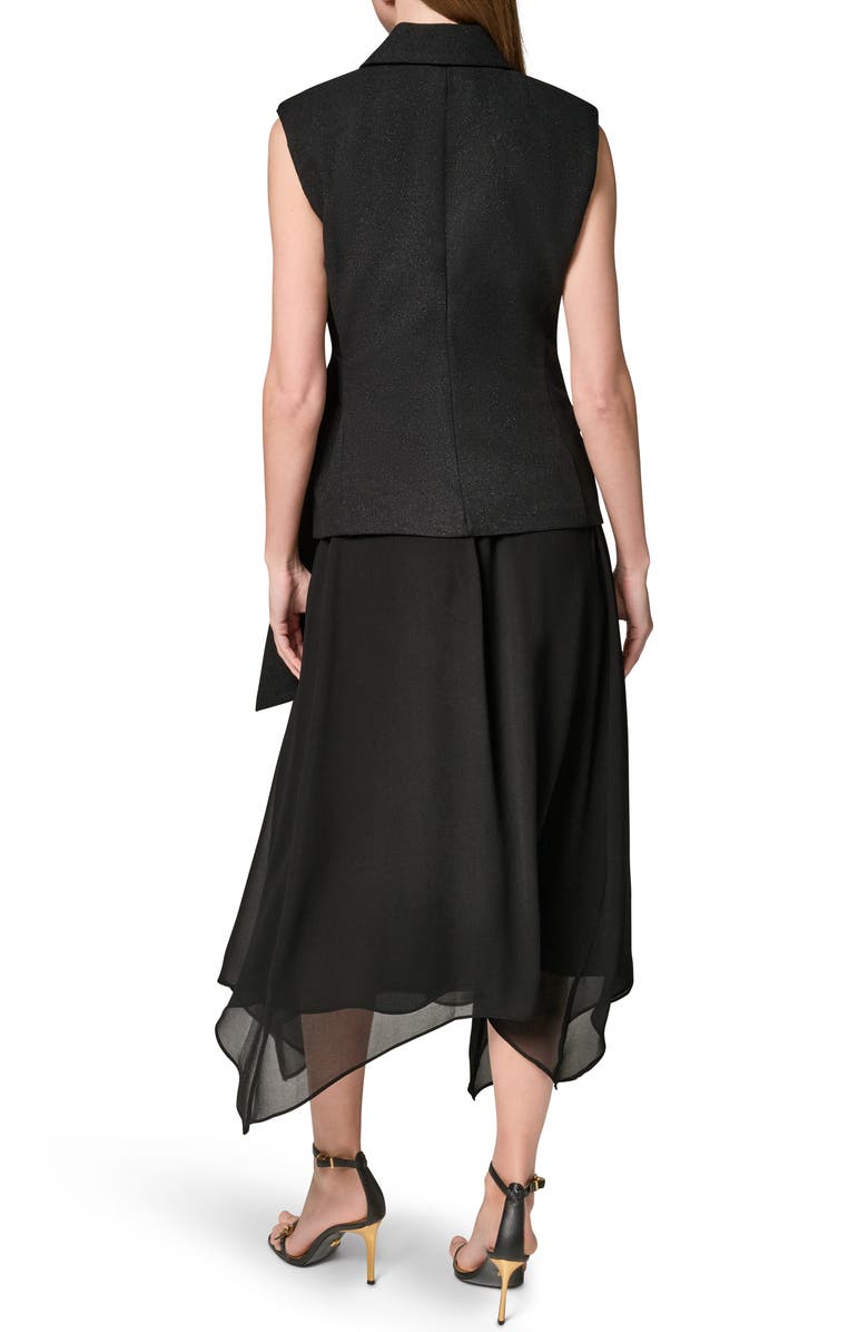 Donna Karan New York Mixed Media Belted Handkerchief Hem Midi Dress, Alternate, color, Black