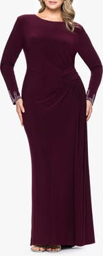 Betsy & Adam Bead Detail Long Sleeve Knit Gown