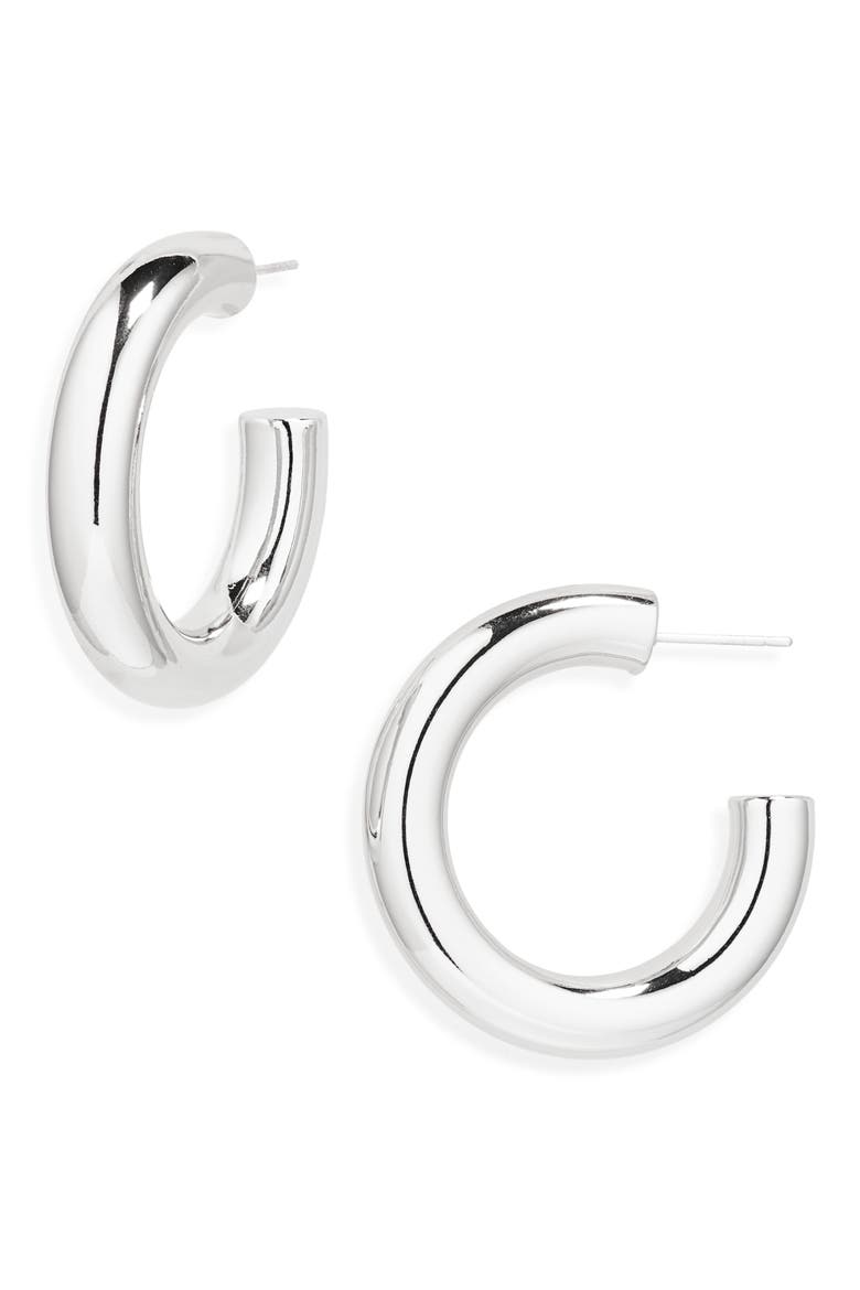 Tube Hoop Earrings, Main, color, RHODIUM