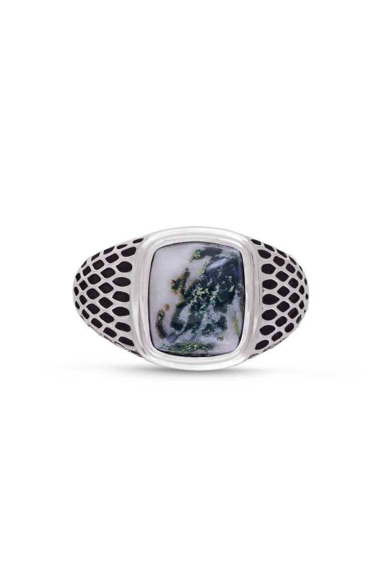 Tree Agate Sterling Silver Men Signet Ring, Main, color, Silver