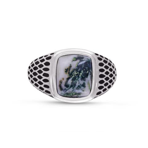 Tree Agate Sterling Silver Men Signet Ring