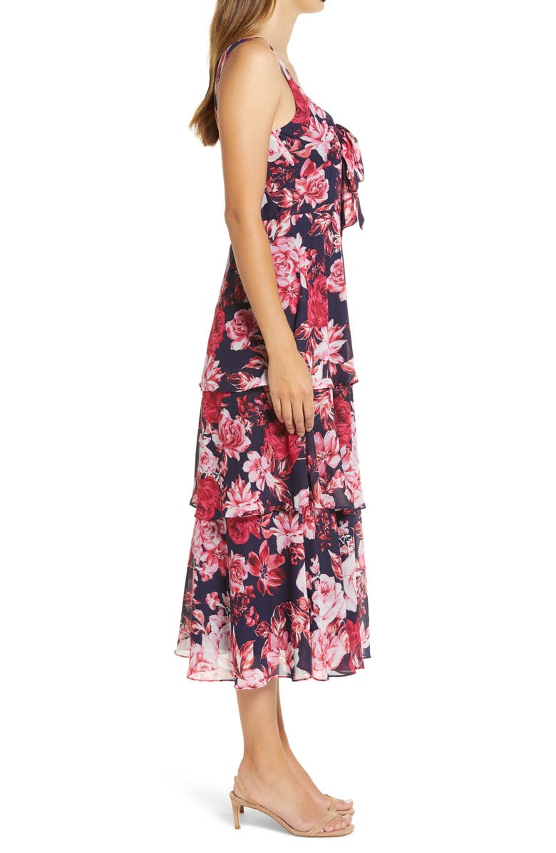 Julia Jordan Floral Tiered Chiffon Midi Dress, Alternate, color, 