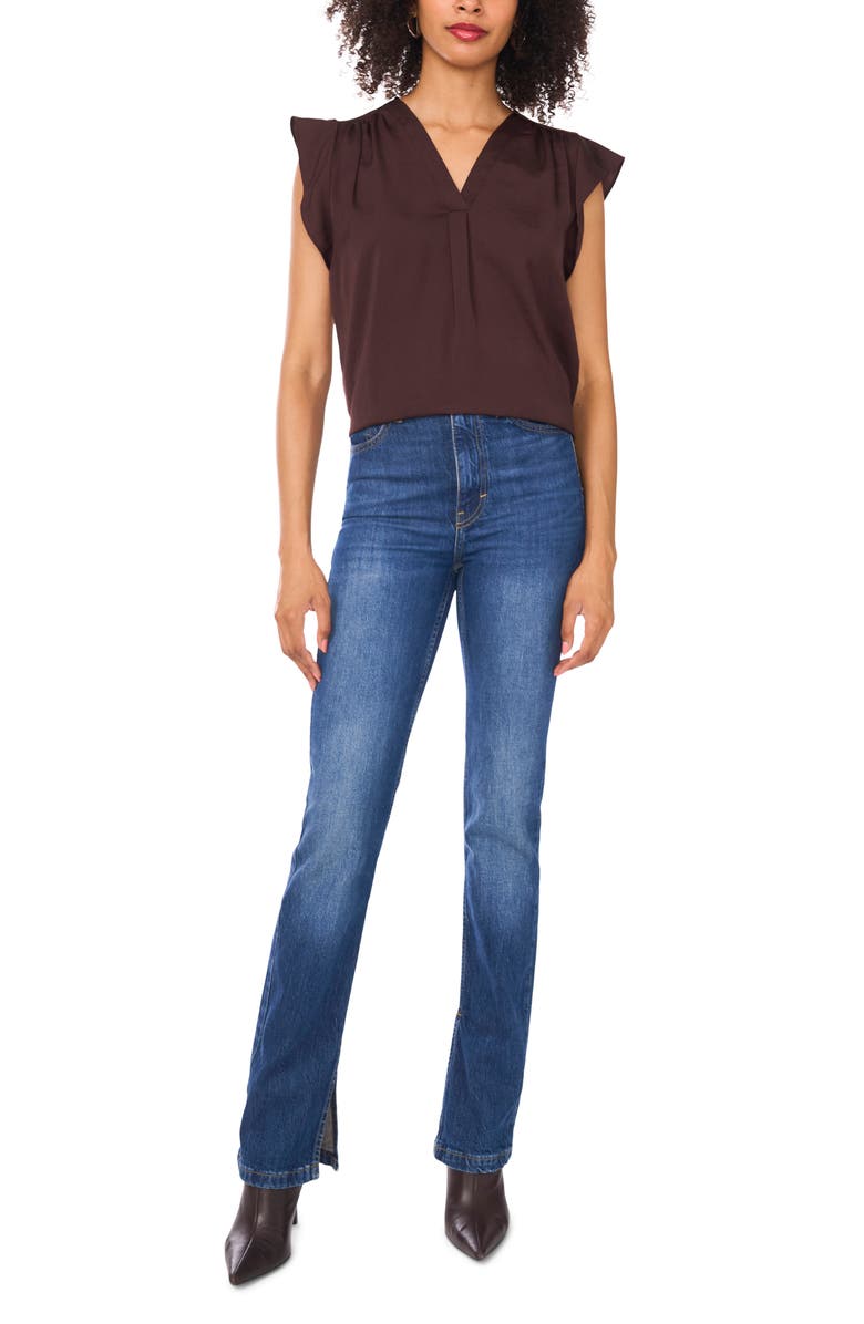 Vince Camuto Ruffle Sleeve Satin Top, Alternate, color, Chocolate