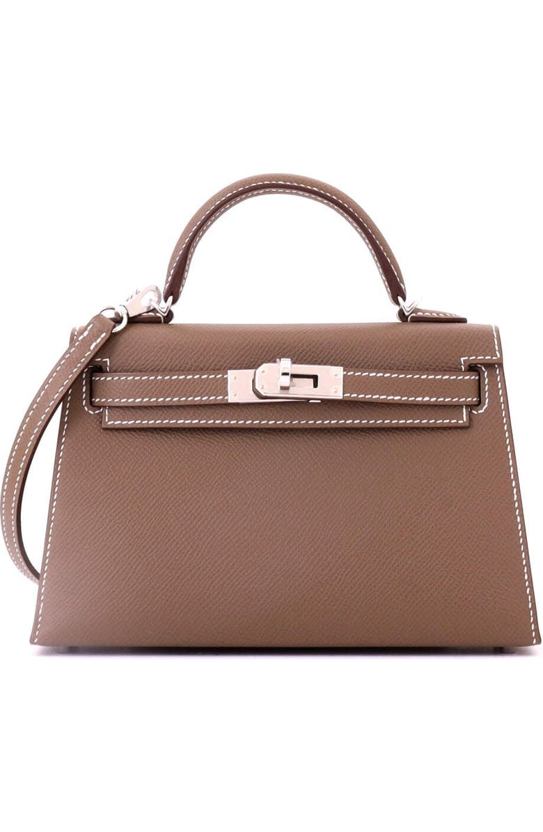 Pre-Owned Hermes Kelly Mini II Bag Grey Epsom with Palladium Hardware 20, Main, color, Etoupe