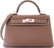 Pre-Owned Hermes Kelly Mini II Bag Grey Epsom with Palladium Hardware 20