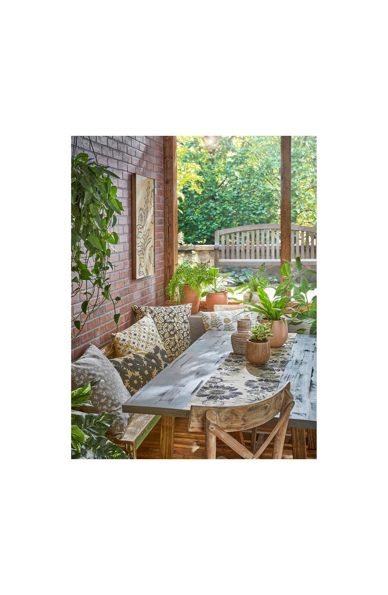 tag Black Honeysuckle Block Print Cotton Throw Pillow Accent, Alternate, color, Brown