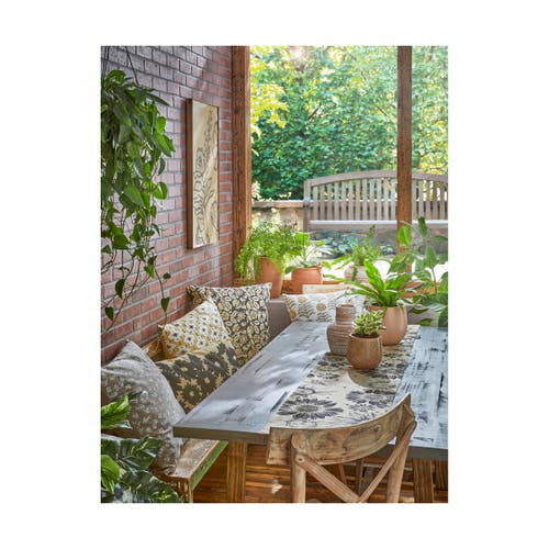 Tag 22"x22" Black Honeysuckle Block Print Cotton Accent Decorative Throw Pillow Poly Filled Removabl In Brown