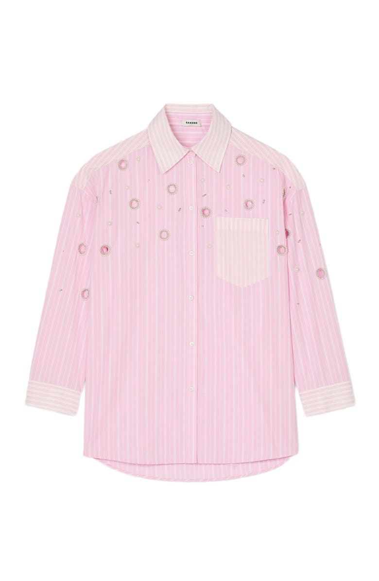 SANDRO Striped rhinestone shirt, Alternate, color, Pink