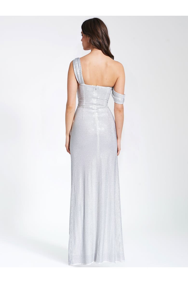 Paget Mesh Rhinestone Embellished High Slit Gown, Alternate, color, White