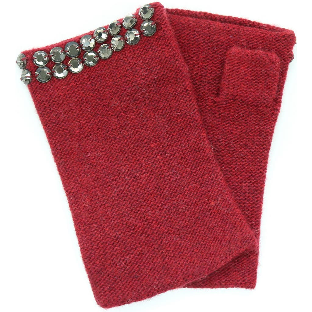 Portolano Crystal Embellished Cashmere Fingerless Gloves In Red