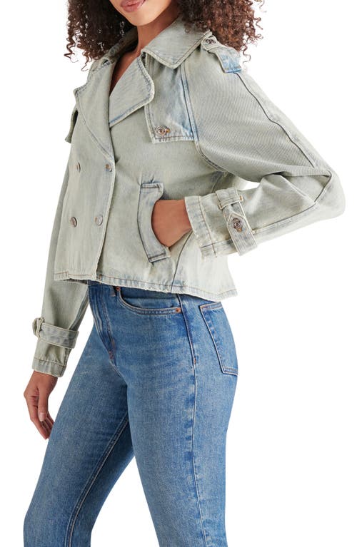 Steve Madden Sirus Crop Denim Trench Coat In Stone Blue