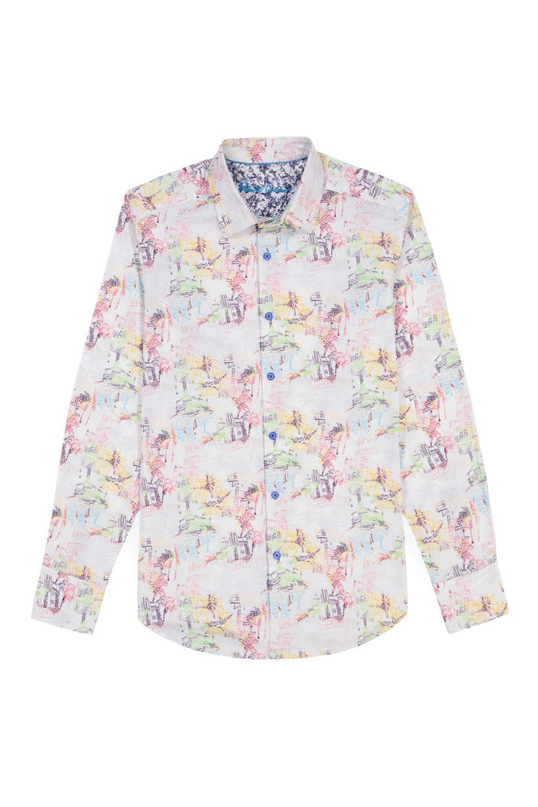 Payson Tropical Villa Print Stretch Cotton Button-Up Shirt, Alternate, color, MULTI WHITE
