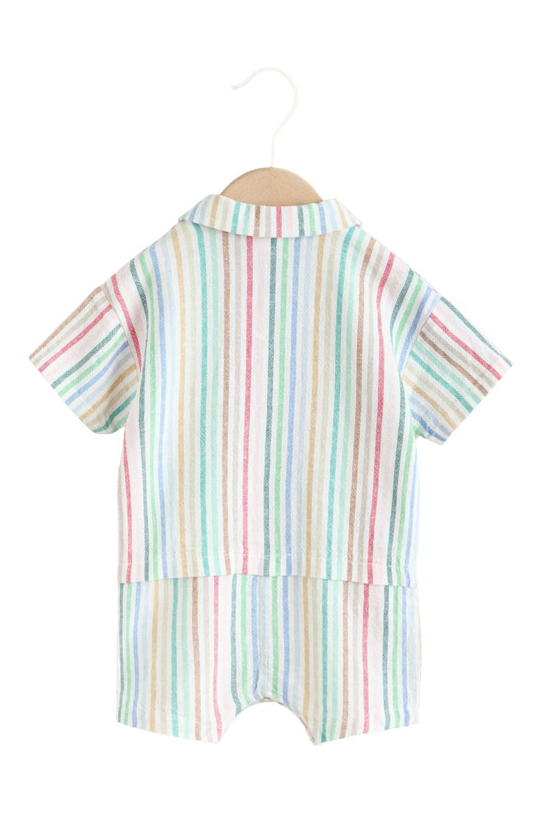 Multi Stripe Linen Blend Romper, Alternate, color, BLUE