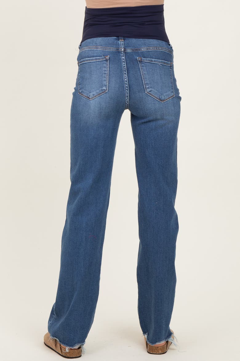 Fray Hem Straight Leg Maternity Jeans, Alternate, color, Navy Blue