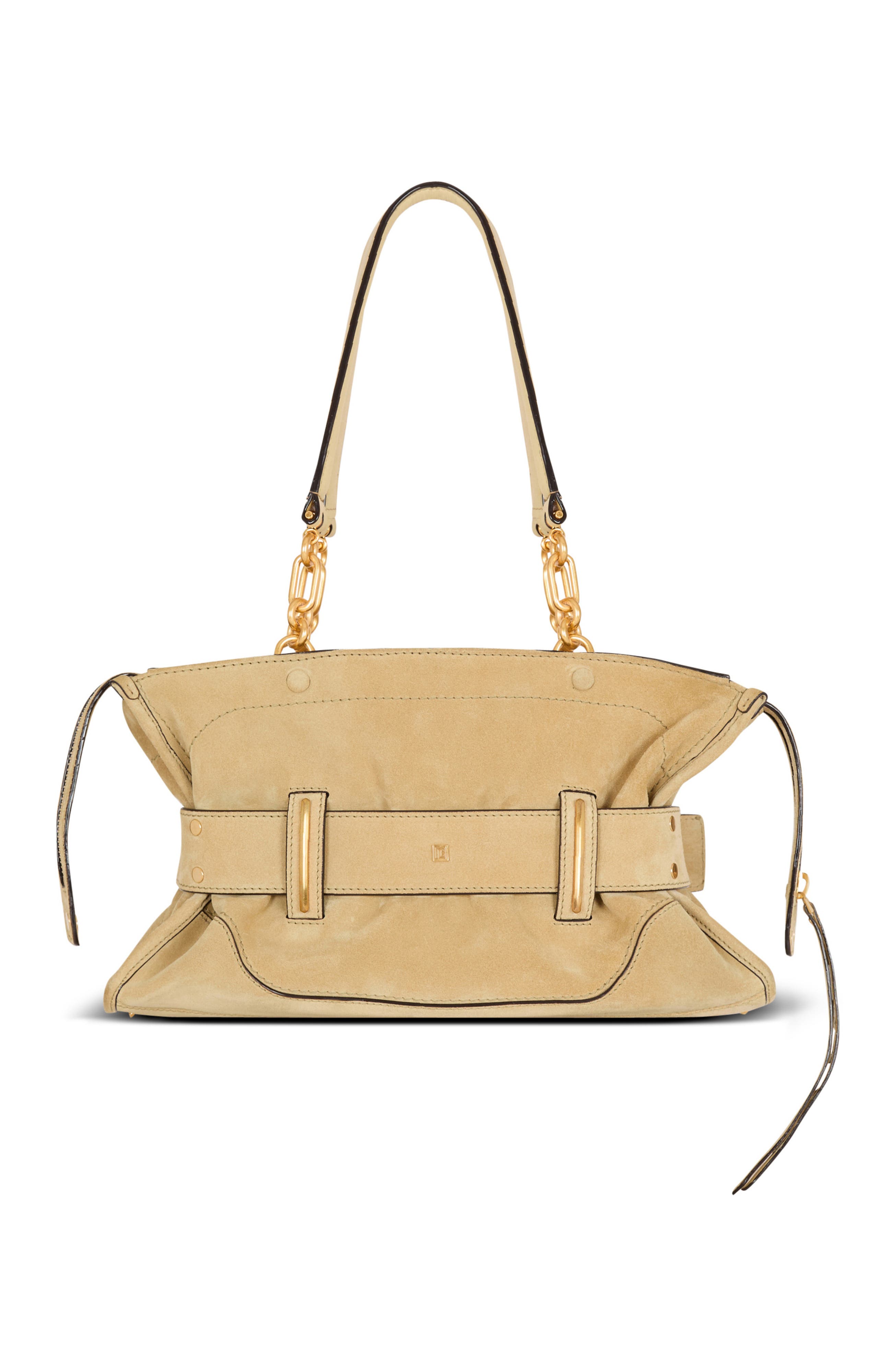 Balmain Suede Anthem bag, Alternate, color, Beige