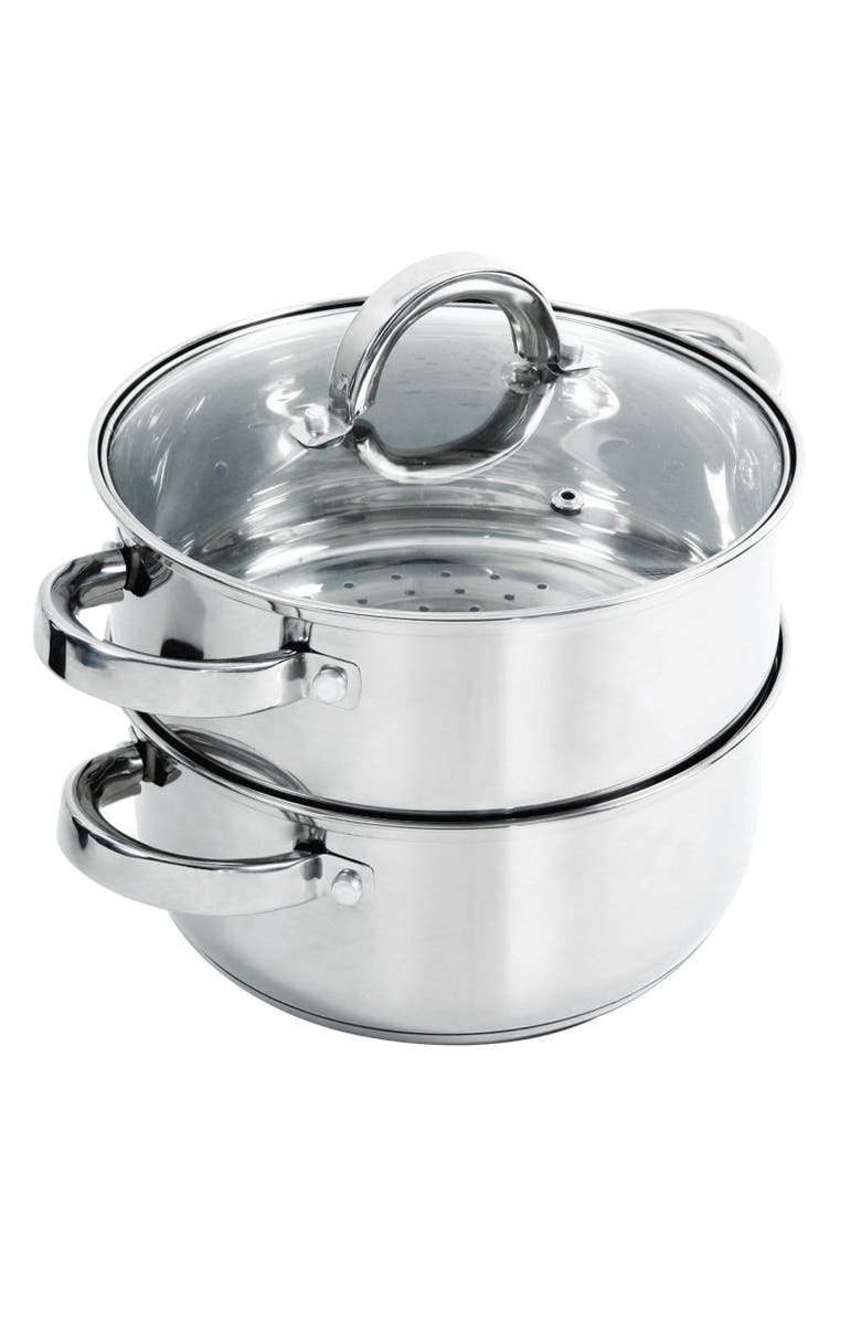 OSTER Hali 3-Piece Stainless Steel Steamer Set With Lid, Main, color, Metallic Silver