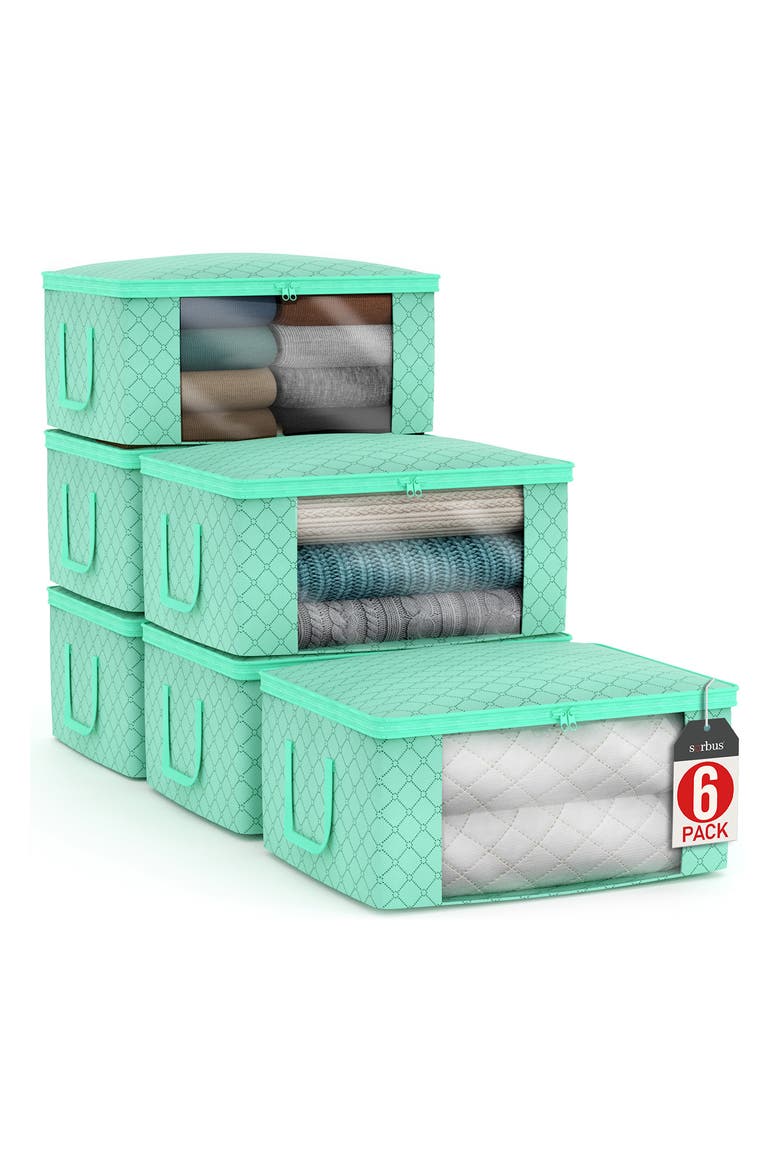 6-Pack Collapsible Zip Storage Bins, Main, color, TEAL
