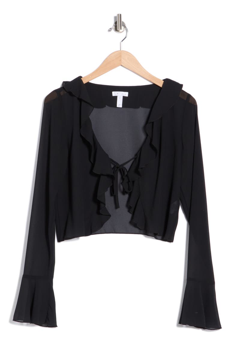 Ruffle Tie Front Chiffon Top, Alternate, color, BLACK