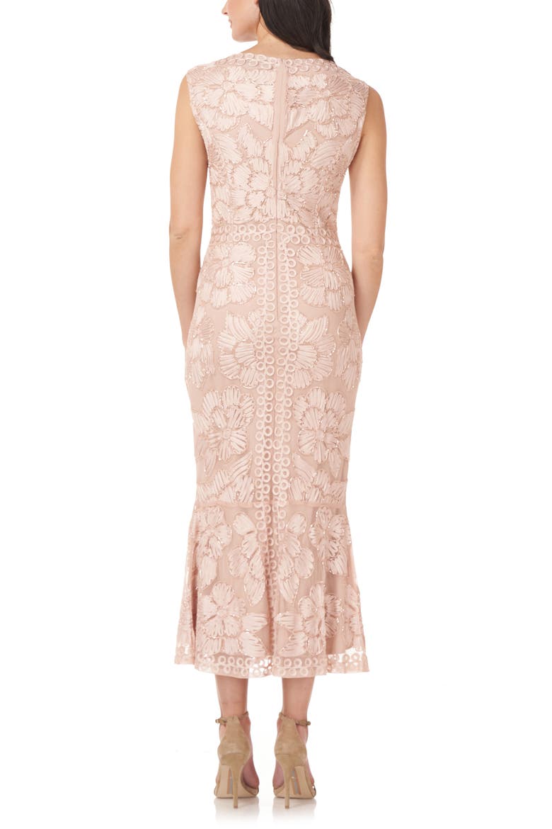 Beaded V-Neck Midi Dress, Alternate, color, BLUSH
