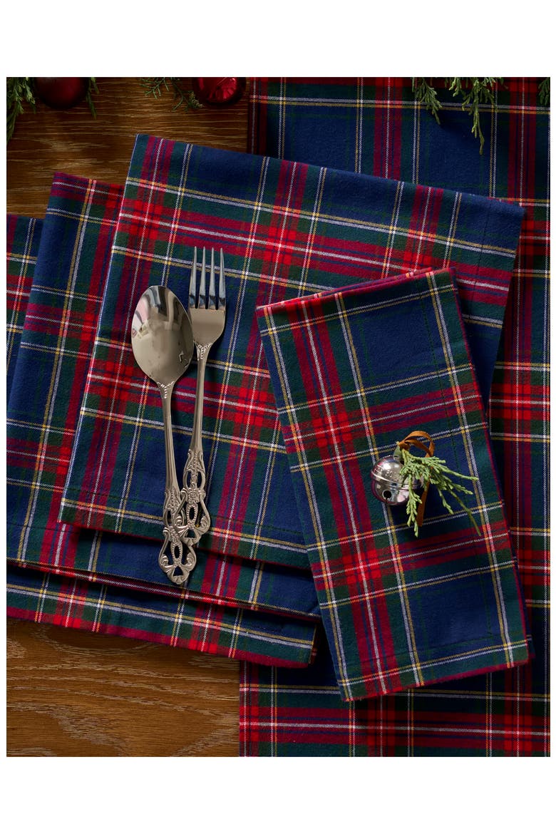 Windsor Set of 4 Tartan Cotton Napkins, Alternate, color, NAVY