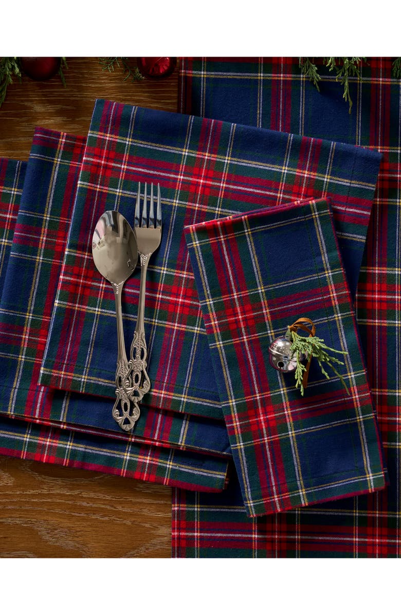 Petite Plume Windsor Set of 4 Tartan Cotton Napkins, Alternate, color, Navy