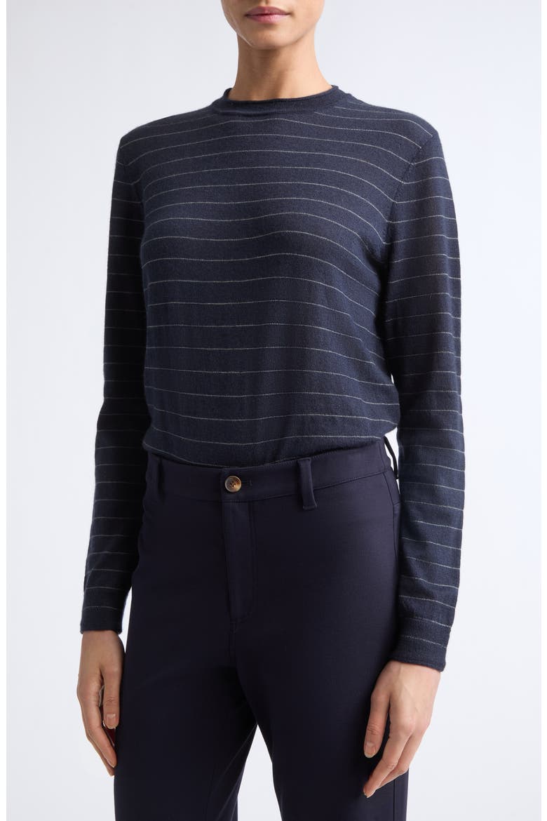 Striped Cashmere Crewneck Sweater, Alternate, color, INK MULTI