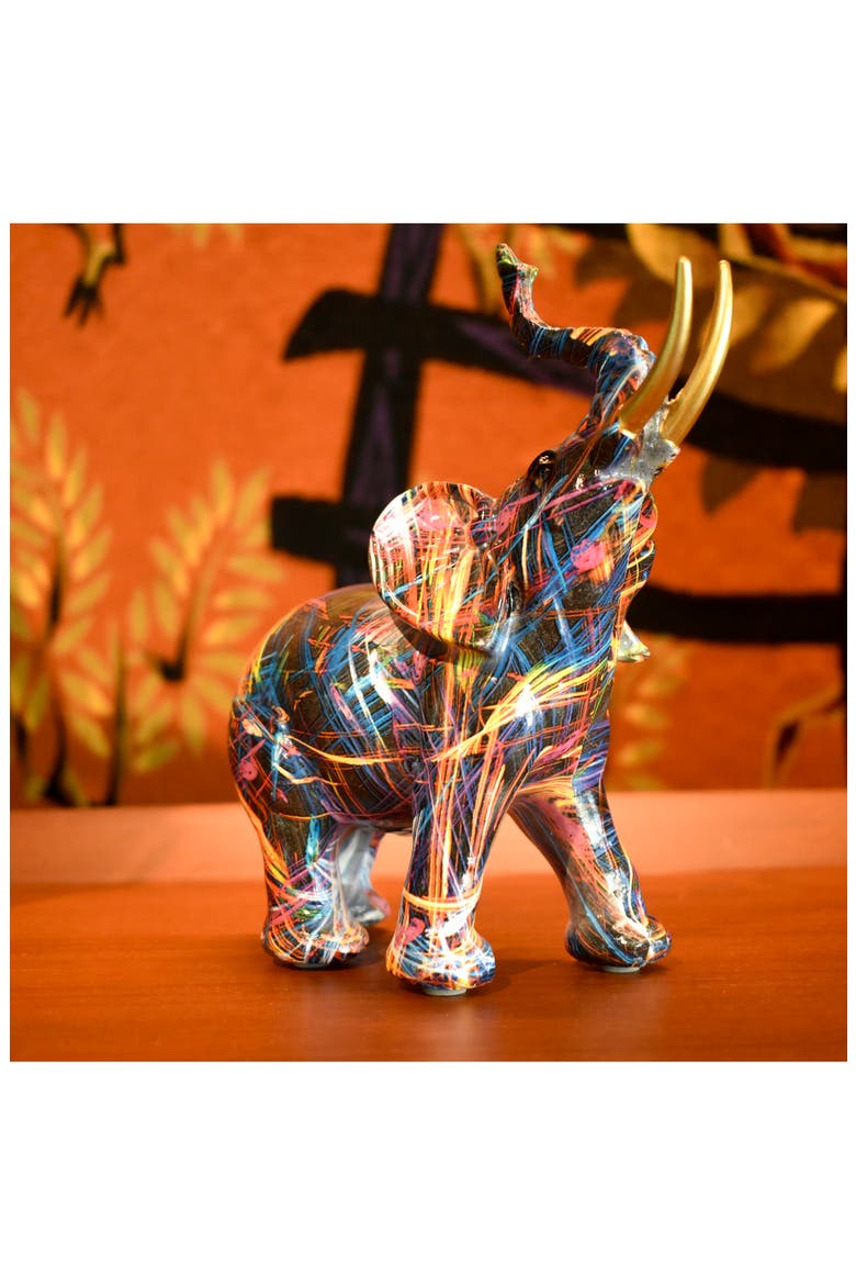 Abstract Elephant Sculpture, Alternate, color, MULTI WITH GOLD TUSKS