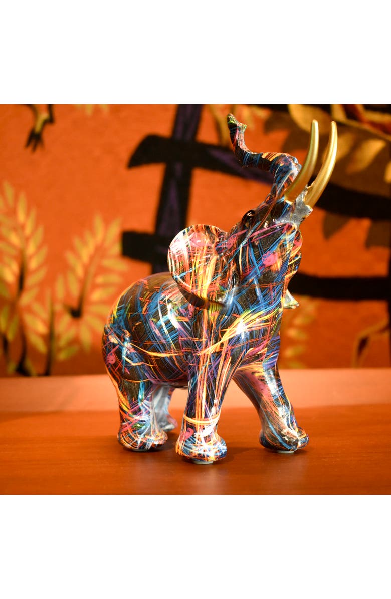 KINETIC Abstract Elephant Sculpture, Alternate, color, Multi With Gold Tusks