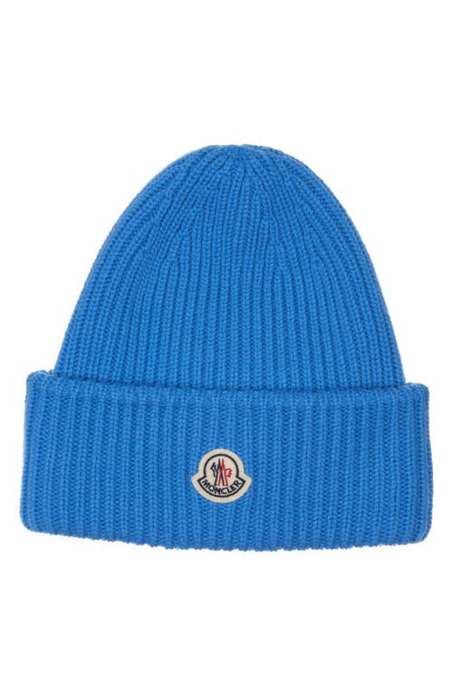 Moncler Logo Patch Virgin Wool & Cashmere Beanie In Blue