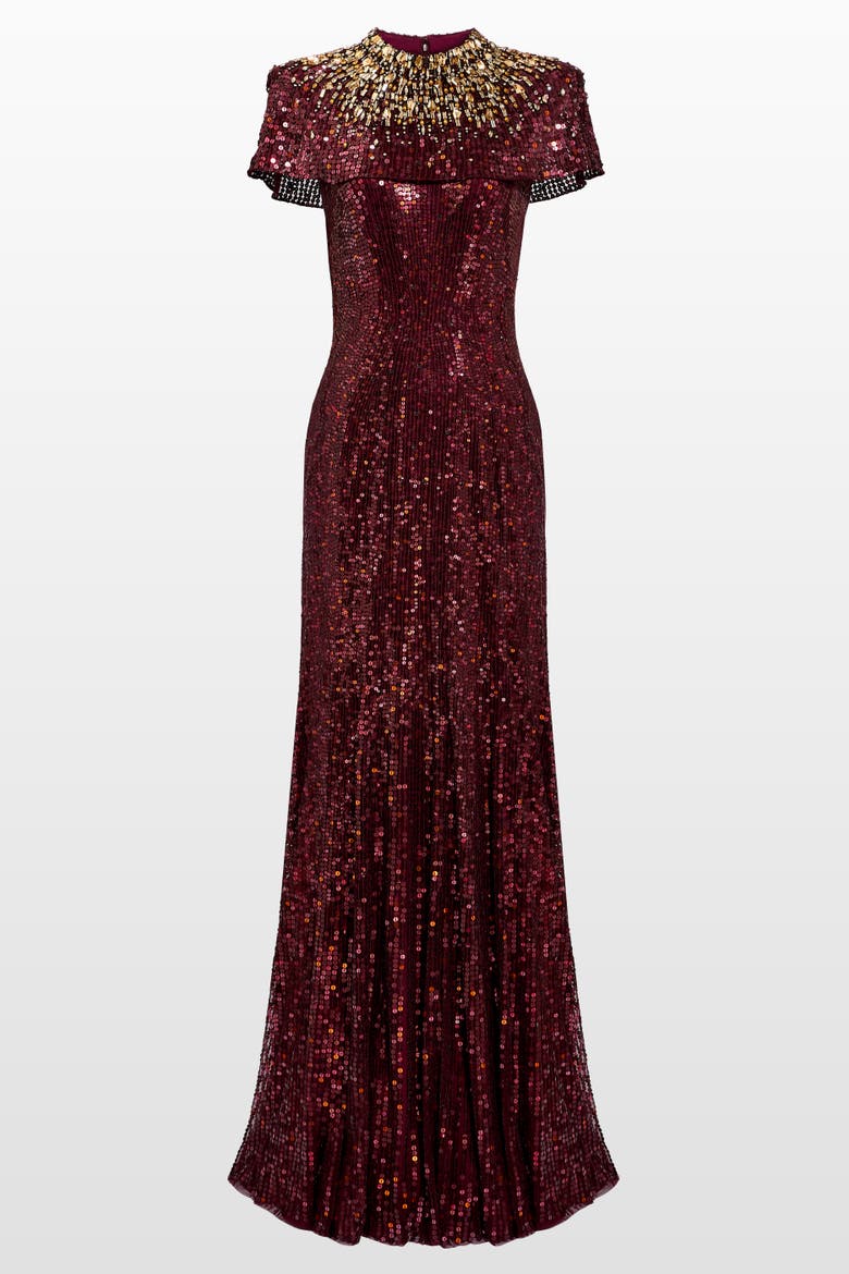 Radiant Sequin-Embellished Gown, Main, color, Cardinal